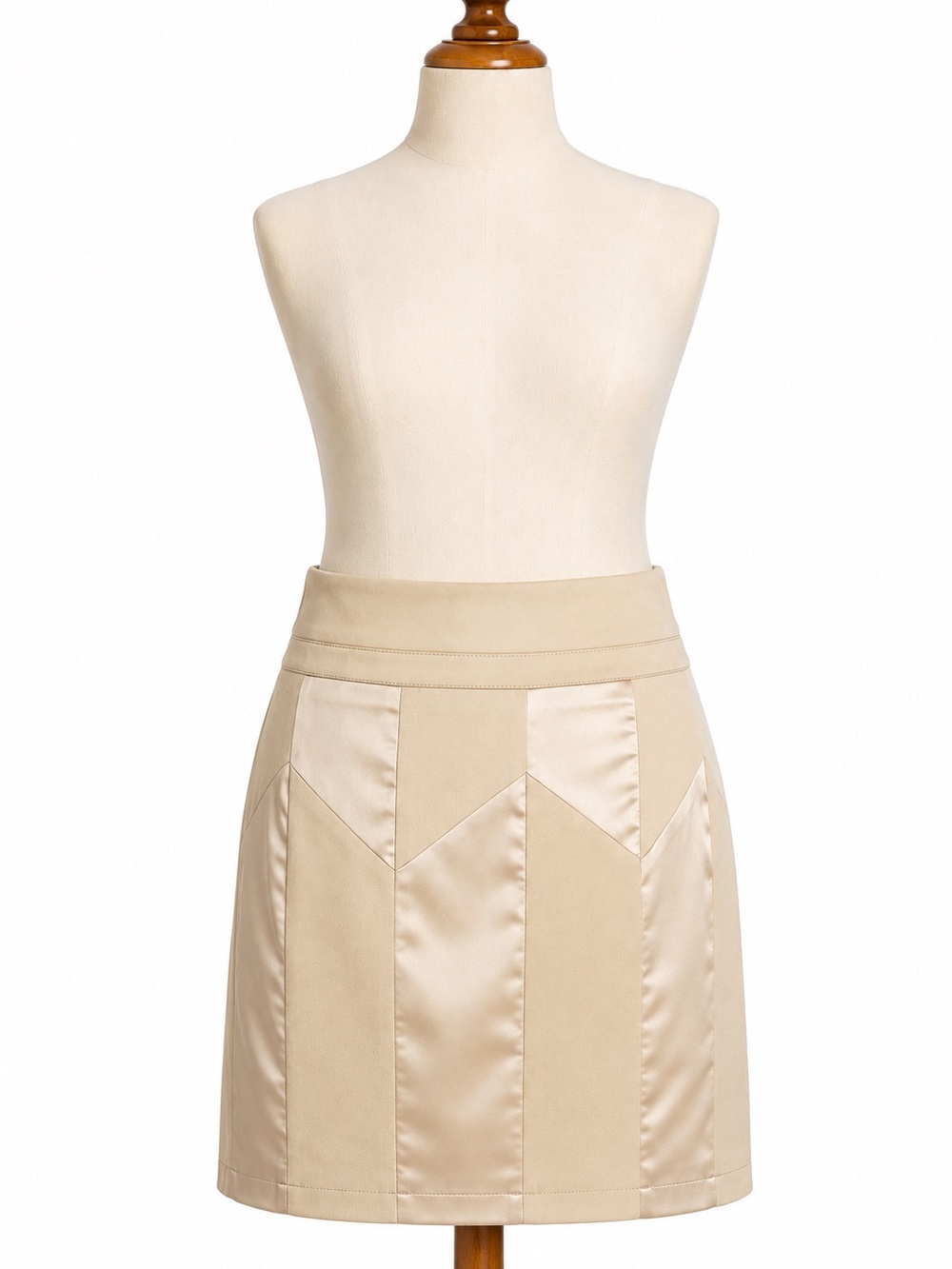 VTG Forever 21 Beige Satin-Panel A-Line Mini Skirt